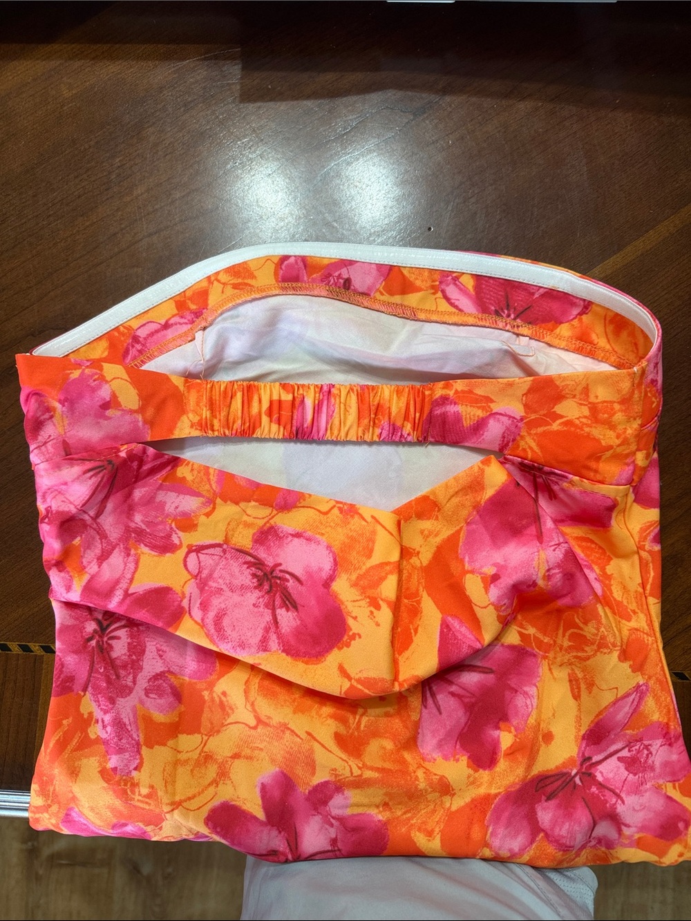 Bright Orange Maxi Dress with Hot Pink Floral Print - Picture 3 of 5